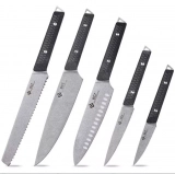 BGT Kitchen Knife Set, 5pcs Professional Chef Knife Set with Bag, Stonewashed Swedish Sandvik 12C27 Steel Kitchen Knife Set with G10 Handle